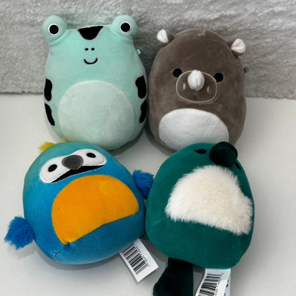 Squishmallows 4 Inch Plush Lot of 4 Dear Frog Hila Rhino Shoni Dodo Teal Bird
